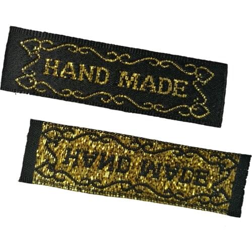 2 Options Sewing Handmade Cloth Labels for Clothing Sewing Accessories for Cap Shiny Gold Hand Made Label for Handwork Gift Tag