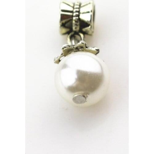 20pcs/lot white pearl charms hanging charm big hole pendant bead charm fit pando bracelet diy jewelry dangle charms