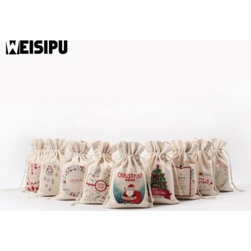 2020 Navidad 1Pcs Christmas Gift Bags Canvas Santa Sack Christmas Candy Bags Christmas Party Decoration 10 Styles Hot Sale