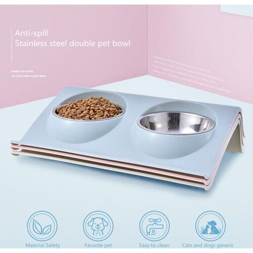 2021 Double Dog Cat Bowls Stainless Steel Pet Food Feeder Drinking Bowl Easy Cleaned Dog Cat Pet Food Bowl Feeding Dishes