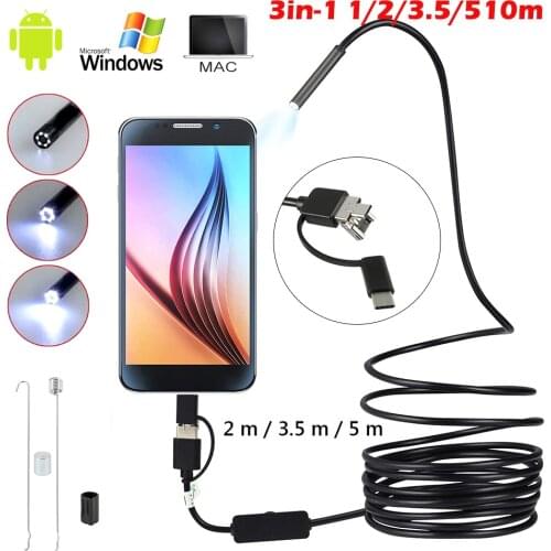 2021 Hot Sale HD USB Endoscope Camera 5.5mm with 6 LED 1/2/5/10M Cable Waterproof Inspection Borescope For Android PC