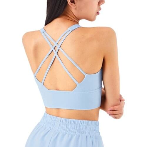 2021 New Low Intensity Support Womens U-Neck Sports Bra Gym Yoga Pilates Bra Vest Cross Sexy Beautiful Back Running Cycling Bra