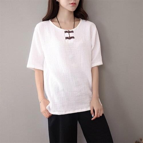 2020 Women Summer Cotton Blouse Vintage Short Sleeves Blusas Casual Loose Button Shirt Tops Camisas Mujer Plus Size Tops S- 6XL