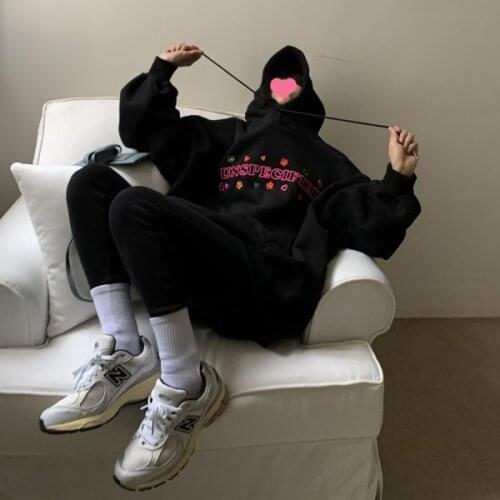 4 Sizes M-2xl Letter Printing Causal Thin Pullover Hoody Simple Loose College Wind Oversize Long Sleeve Women Hoodies