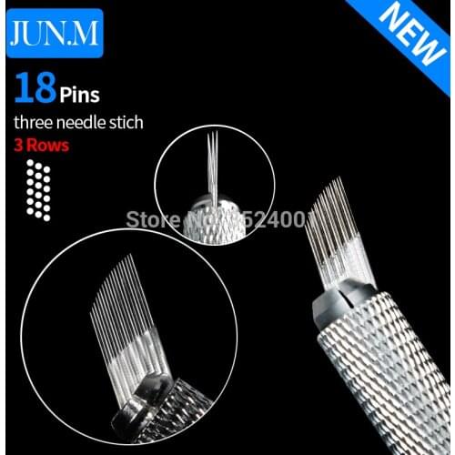 500Pcs 3 rows 18Pin Needle Permanent Eyebrow Makeup Needle Blades For Microblading Pen Manual Embroidery