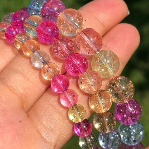 AAA Clear Multicolor Cracked Quartz Beads 6/8/10mm Round Loose Crystal Beads Bracelet for Woman Jewelry Making DIY 15inches