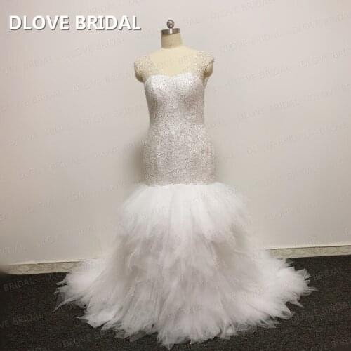 African Mermaid Wedding Dresses Plus Size Bride Dress V Neck Backless Vestido de Novia DLOVE BRIDAL Real Photos