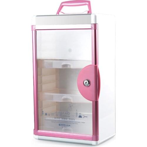 Acrylic Glass Door Medicine Metal Storage Box Aluminum First Aid Box B8027 Wall Mounted 3 Layers Container Child Safety lock