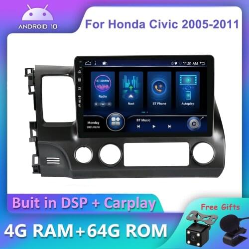 Bosion Android 10.0 DSP CarPlay Car DVD Radio Multimedia Player For Honda Civic 8 2005-2011 2 din GPS Navigation DSP IPS AHD DAB