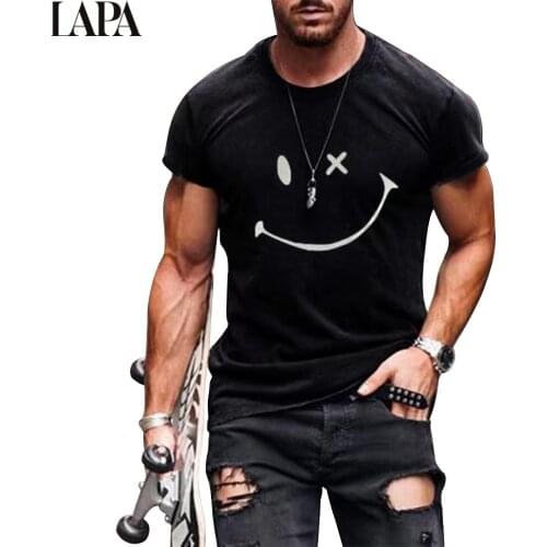 Summer Casual Short Sleeve T-Shirts For Men Fashion Smiley Face Printing O-Neck Pullover Mens Tops Tee Streetwear Homme Tee