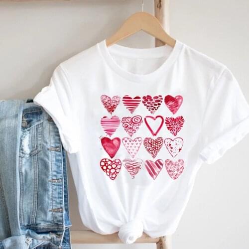 Spring Summer Clothes Print Tee Top Tshirt Female Graphic T-shirt Women Casual Cartoon Valentines Day Short Sleeve