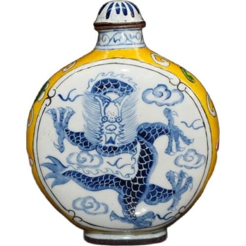 China Old Beijing used old snuff bottleox Cloisonne enamel painted Dragon snuff bottle