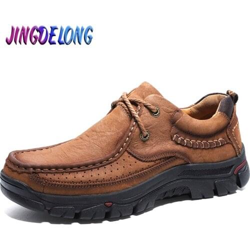 Classic Mens Shoes Genuine Leather Mens Casual Shoes Comfortable Breathable Mens Loafers Outdoor Mens Shoes Leather Genuine