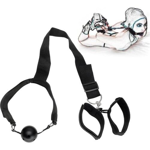 Mouth Stuffed Sex Toys for Couples SM Bondage Oral Fixation Mouth Gag Ball Flirting With Hand Cuffs Erotic Products