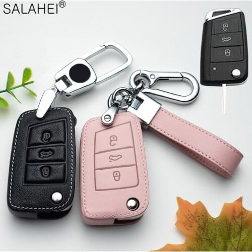 Leather Car Key Cover Case For VW Volkswagen Tiguan MK1 MK2 Magotan Passat B5 B8 Polo Golf 4 5 6 7 mk7 Jetta POLO Eos Scirocco