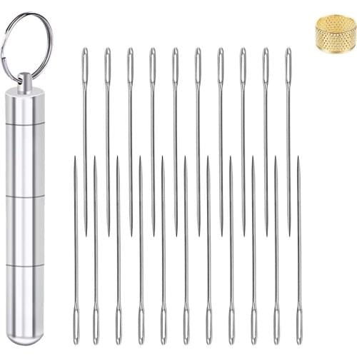 KAOBUY 21PCS 6.5cm Large Eye Sewing Sharp Needles, Stainless Steel Handmade Embroidery Thread Needle With Storage Box