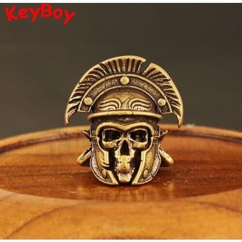 Punk Brass Skull Face Fan Shape Helmet Samurai Keychain Pendant Metal Warrior Charms DIY Bracelet Accessories Outdoor Knife Bead