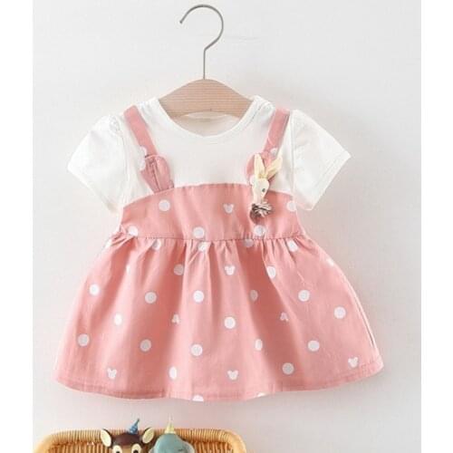 Summer Baby Girl Princess Dress Fake 2 Piece Toddler Dot Pattern Short Sleeve Cotton Sundress Dresses