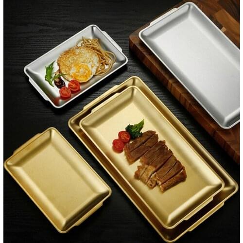 Stainless Steel Flat Bottom Tray Food Storage Shallow Trays Sushi Grill BBQ Dish Fruit Vegetable Plate KitchenBread Baking Pan