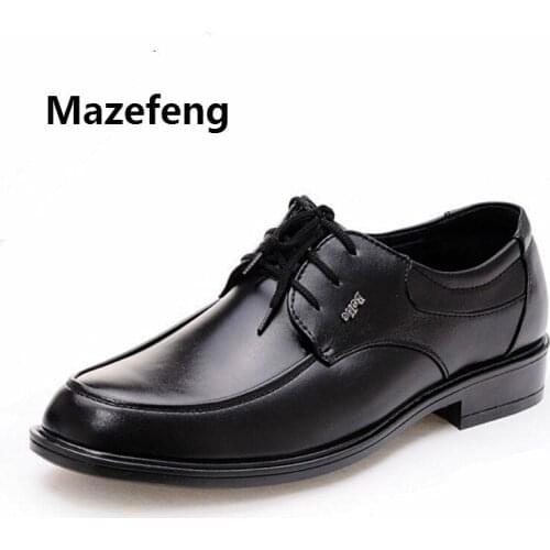 Mazefeng New Fashion 2019 Spring Autumn Men Dress Shoes Business Male Leather Shoes Solid Color Men Work Shoes Slip-on Round Toe