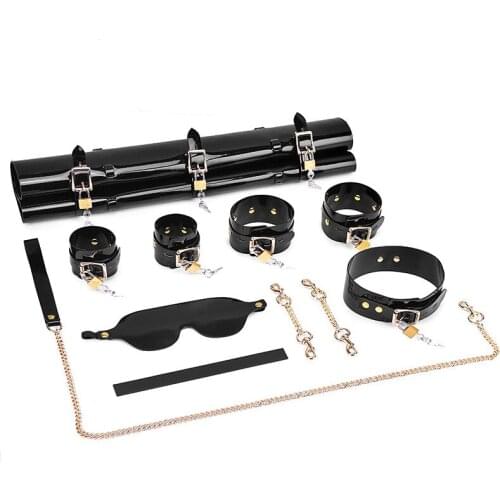 Alternative Sex Toys Kits For Couples 11-Piece Patent Leather With Storage Bag Handcuffs Ankle Cuffs Neck Bondage Suits Lovers