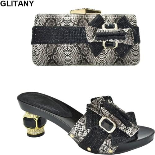 Latest Design African Women Party Shoes and Bag Set Open Toe Pumps Italian Design Women Shoes and Bag Set for Party Wedding