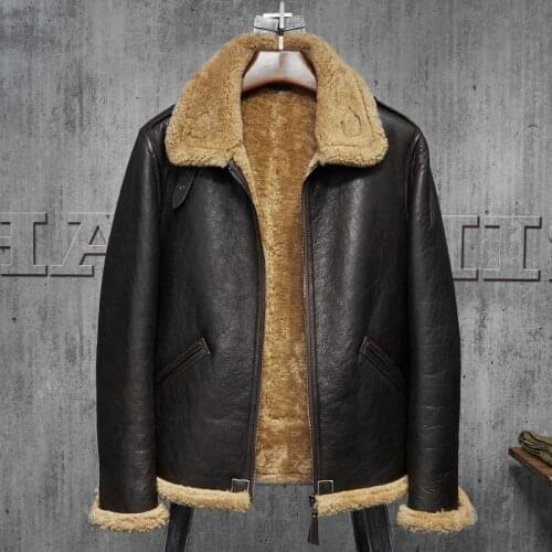 Pilots Coat Mens Shearling Sheepskin Jacket Mens Fur Coat Aviation Leathercraft Flying Jacket