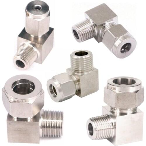Fit Tube O/D 3/4/6/8/10/12/14/16/20mm -1/8" 1/4" 3/8" 1/2" BSPT Elbow 304 Stainless Ferrule Pneumatic Air Compression Fitting