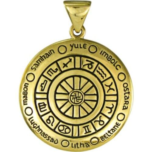 Wheel Of The Year Just Like Silver and Gold Color Wicca Pendant by Peter Stone pagan festivals