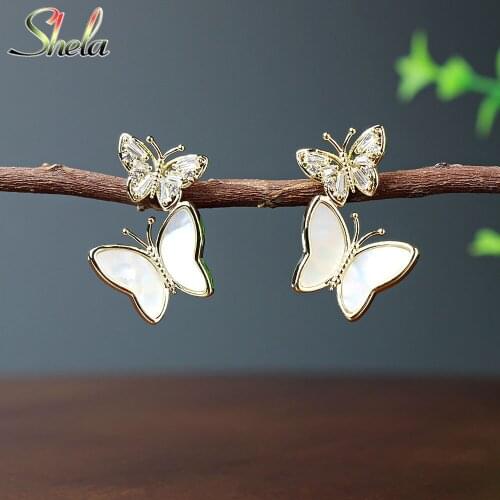 Animal Butterfly Dangle Earrings For Women Natural Shell Zirconia Fashion Jewelry Acessories Wholesale S925 Pin High Quality
