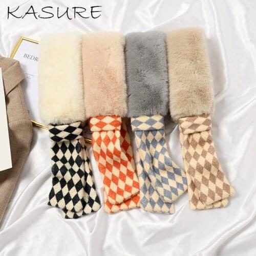 Kasure 2020 New Womens Letter Design Knitted Scarf Neckerchief Women Fashion Thick Warm Faux Rabbit Fur Neck Collar Scarves