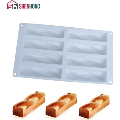 SHENHONG 8 Holes Dough Twist Shape Silicone Cake Mold 3D Cupcake Jelly Pudding Moule Baking Tools DIY Design Cookie Muffin Mould