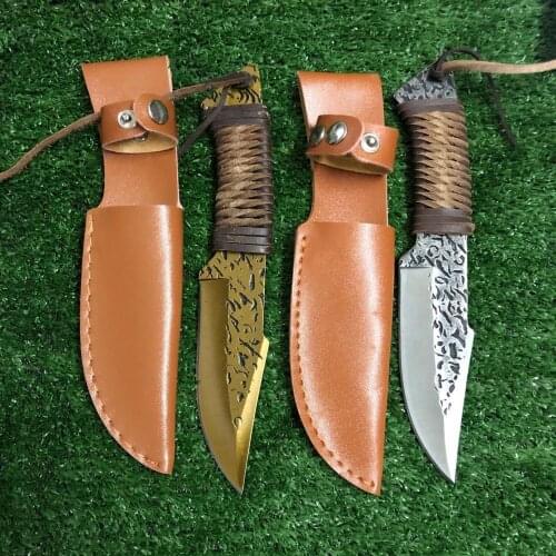 Outdoor Tactical Fixed Knives High-carbon steel Damascus pattern Knife Handmade camping Hunting Knife EDC tools Free shipping