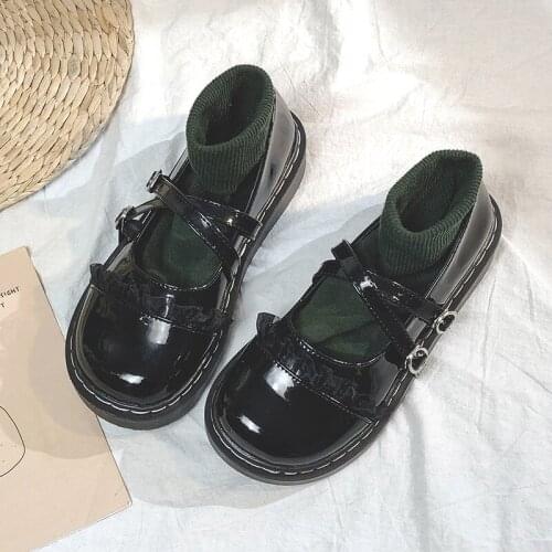 Japanese Pu Leather Shoes Girl Student Loli Sweet Anime Cosplay Jk Uniform Shoe For Women Classic Black Gothic Buckle Harajuku