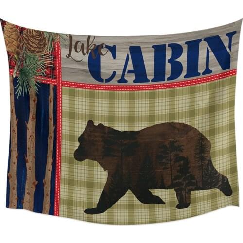 Retro Plaid Pine Cone Bear Tapestry Wall Hanging Home Wall Decor Blanket Bedroom Tapestry Yoga Mat