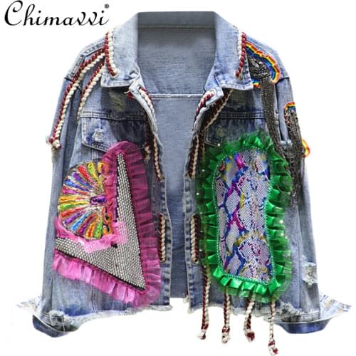 Spring 2020 New Bf Cute Cartoon Mickey Pattern Printing Vintage Jeans Coat Student Girl Loose Denim Jacket Casual Cowboy Outwear