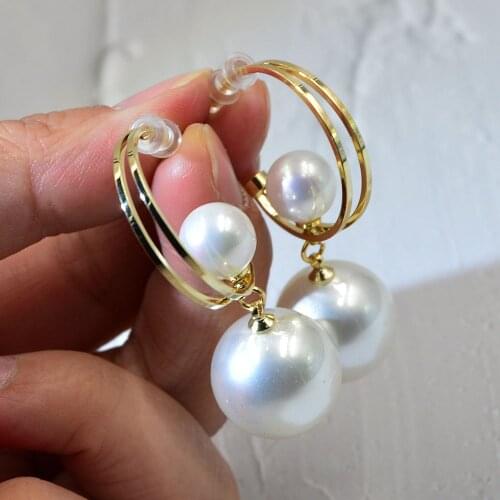 CINDY XIANG Trendy Elegant Big Simulated Pearl Long Earrings Double Pearls Statement Drop Earrings For Women Wedding Party Gift