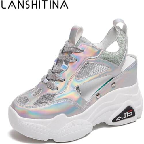 2020 Summer Women Sneakers Mesh High Platform Trainers White Shoes 9CM Heels Wedges Sandals Breathable Woman Casual Summer Shoes