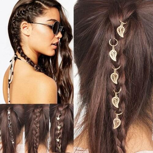 Womens Hip-Hop Braid Hand Cross Shell Star Ring Hair Clips Geometric Metal Circle Hair Pins Gold Silver Hair Accessories#P30