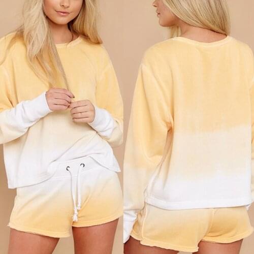 Women Home Service Two-Piece Suit Casual Pajamas Long-Sleeve Shirts Tie-Dye Suit