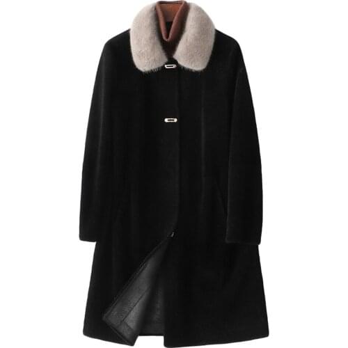Winter Womens Wool Coat Mid-Length Lapel Single-Breasted Leather Mink Collar Ladies Warm Coat Casual Temperament Commuter Style