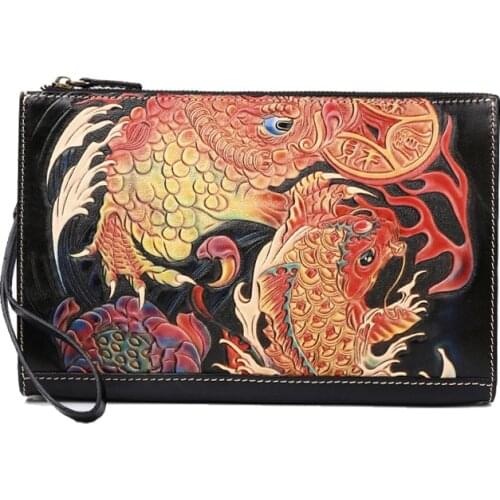 Handmade Women Men Vegetable Tanned Leather Golden Toad Bag Money Holder Clutch Purse Cigarette Pocket Clutches Envelope