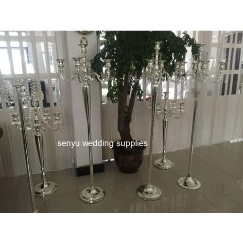 12pcs ) Tall 5-arms Metal Gold Candelabras Without Pendants Romantic Wedding Table Candle Holder Home Decoration senyu0772