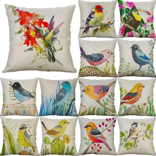 18" Bird Decor Case Style Sofa Waist Cotton Cushion Linen Pillow Cover Home