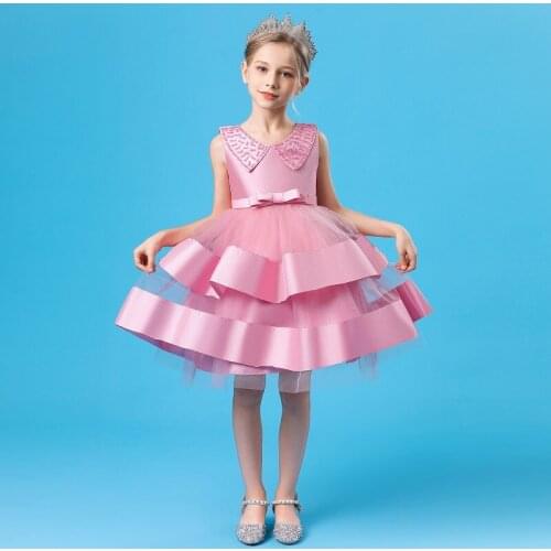 2021 Summer Girl Dress Kids Girl Sequins Beaded Ball Gown Wedding Dress Elegant Princess Dress For Girl Birthday Party Costume