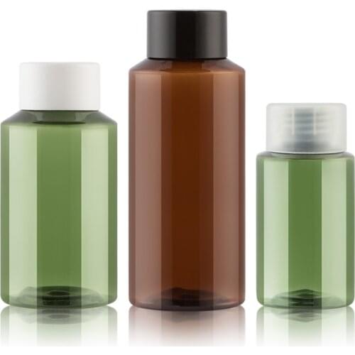 24pcs 100ml 150ml 200ml 500ml amber/green empty plastic PET bottle with Double-deck screw lid for cosmetic lotion containers