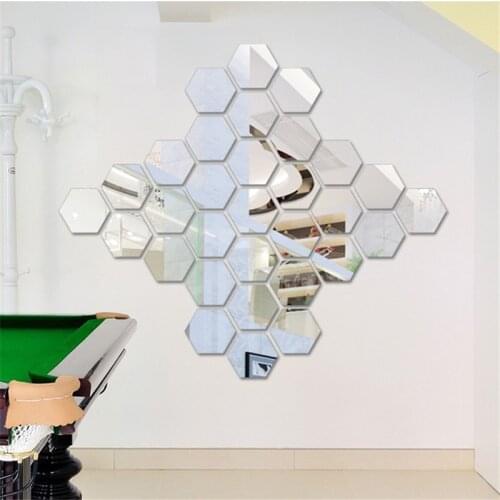 24Pcs Hexagon Mirror Sticker Self-adhesive Mosaic Tiles Bathroom Decorative Mirror Stickers Decor Bathroom Modern Accessories