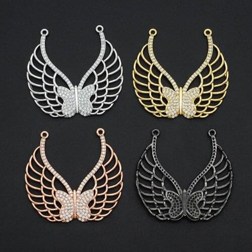 38x41mm 100% CZ Zircon DIY Jewelry Angel Wing Connectors Charm Wholesale Custom Orders Welcome OEM Order Accepted