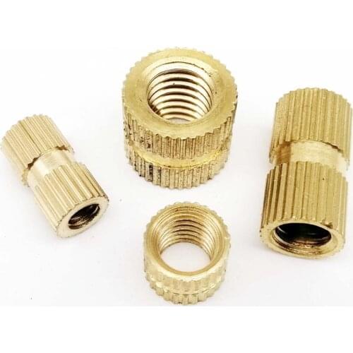5/25X M2 M2.5 M3 M4 M5 M6 M8 M10 Solid Brass Pure Copper Metric Thread Injection Molding Knurl Insert Nut Nutsert Embedded Nut