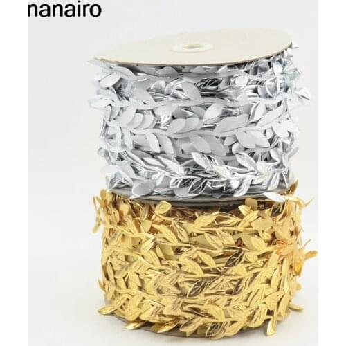 5 M Gold/Silver Silk Nature Artificial Leaf Leaves Vine For Wedding Box Decoration Foliage Handmade Scrapbooking Craft Wreath